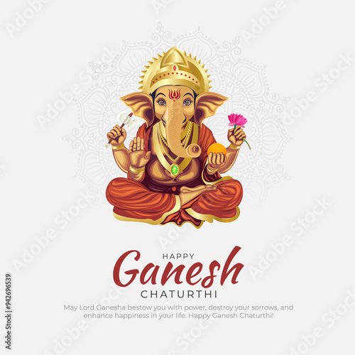 Happy Ganesh Chaturthi Post and Greeting Card. Lord Ganesh Birthday Celebration Banner and Poster with Text Vector Illustration