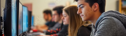 Focused Students in Computer Lab photo