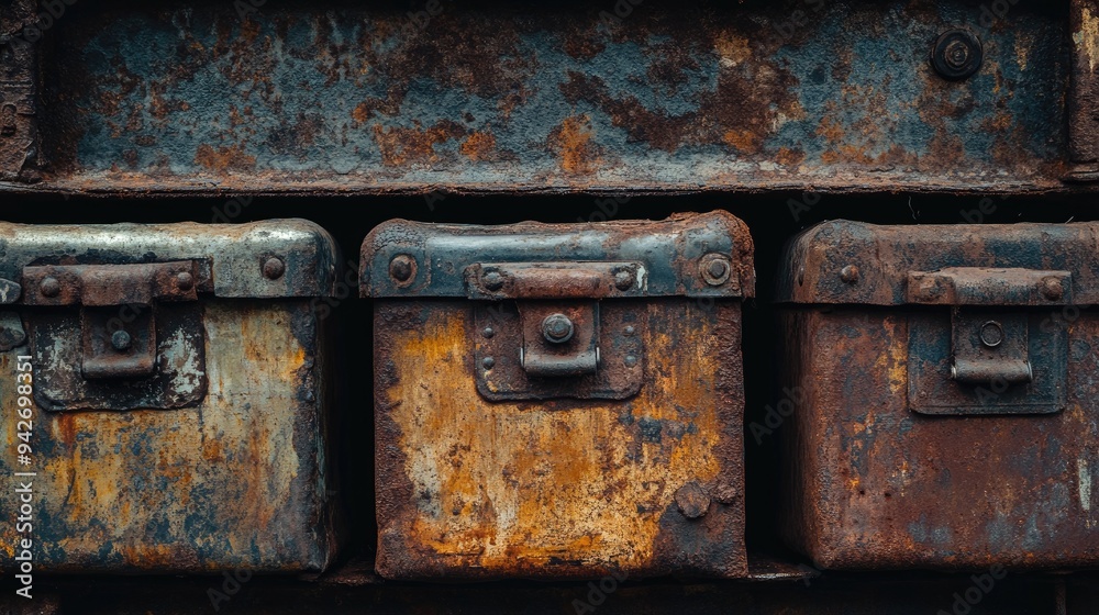 Rusty metal boxes wall. Generative AI Rusty metal boxes wall. Generative AI