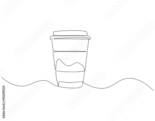 Continuous one line drawing of paper cup of coffee. One line drawing illustration of coffee takeaway. International coffee day concept single line. Editable outline.