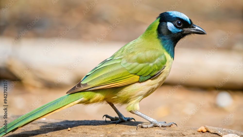 Obraz premium Green-and-Blue Jay Perched on a Branch