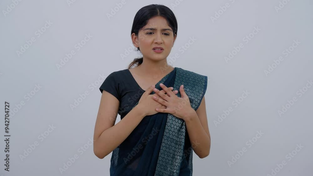 Indian Woman in Saree having Chest Pain, Heart Attack