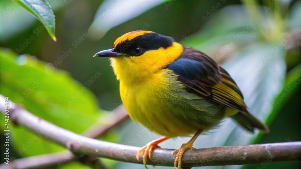 Obraz premium A Yellow-Breasted Bird Perched on a Branch
