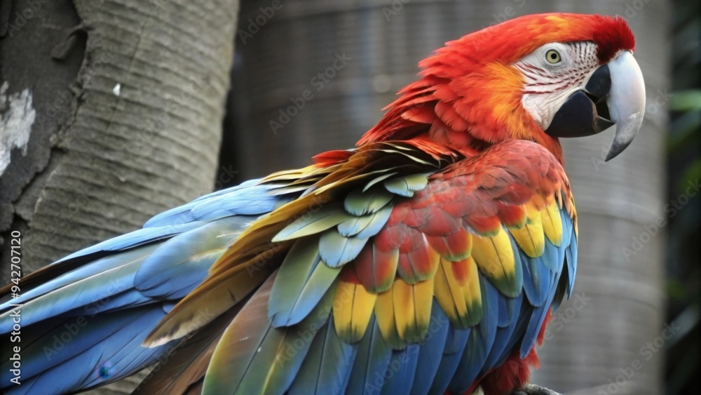 Obraz premium Colorful Scarlet Macaw with Blue and Yellow Feathers
