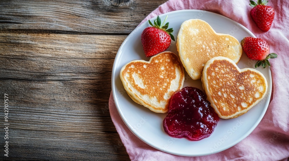 Heart-shaped pancakes on pink. Heart-shaped pancakes on pink.