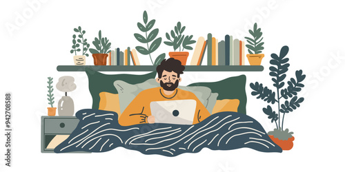 The man in bed with laptop at bad before bed