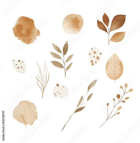 Beige Foliage Autumn watercolor elements, leaves