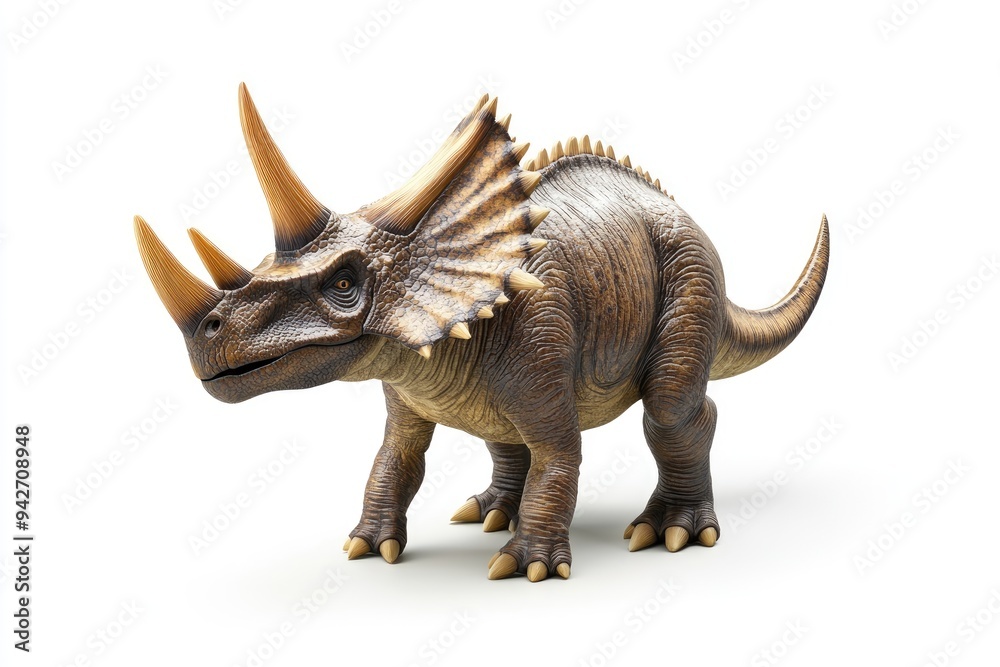 Fototapeta premium Brown Triceratops Dinosaur With Three Horns