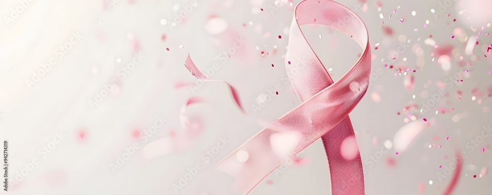 Pink Ribbon with Confetti for Breast Cancer Awareness Pink Ribbon with Confetti for Breast Cancer Awareness