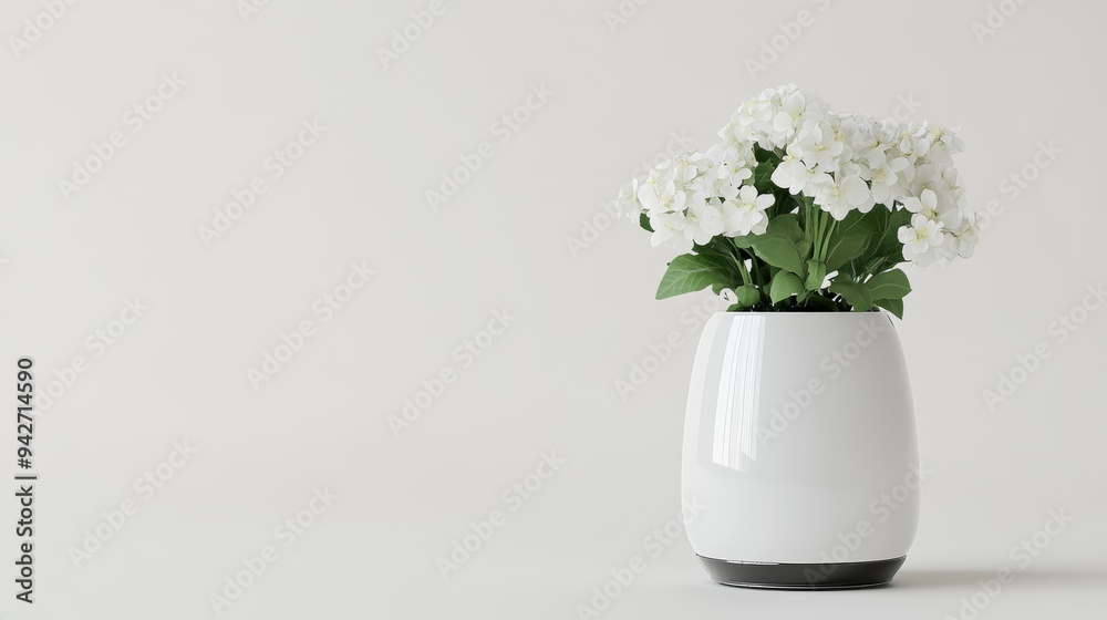 Fototapeta premium A vase that doubles as a small robot, tending to the flowers it holds