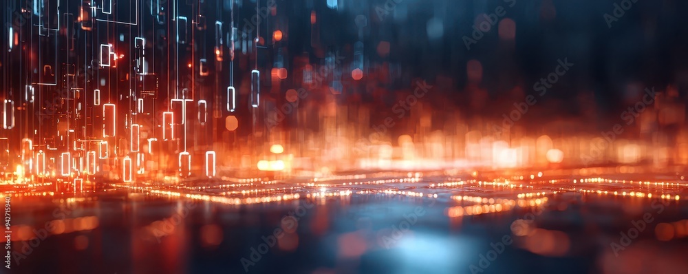 Fototapeta premium Abstract digital background featuring glowing lines and particles, perfect for tech and futuristic themes.
