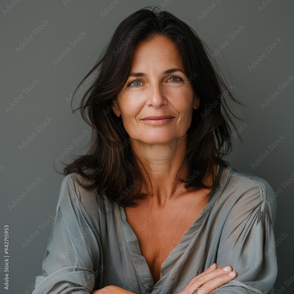 © TOMASDESIGN - A 50-year-old brunette woman with stunning beauty, showcasing her gracefully styled hair and expressive face, radiating confidence and charm. © TOMASDESIGN - A 50-year-old brunette woman with stunning beauty, showcasing her gracefully styled hair and expressive face, radiating confidence and charm.