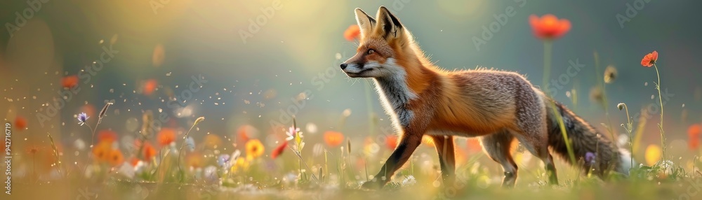 Red Fox in a Meadow of Flowers