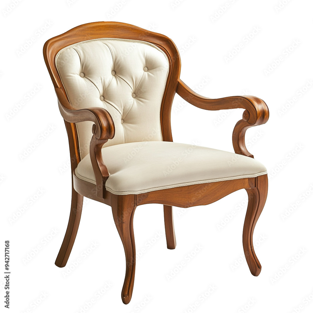 Wooden armchair with padded seat, isolated on cutout background. Wooden armchair with padded seat, isolated on cutout background.