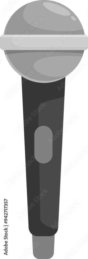 Gray microphone standing up, ready to record audio from a singer or speaker Gray microphone standing up, ready to record audio from a singer or speaker