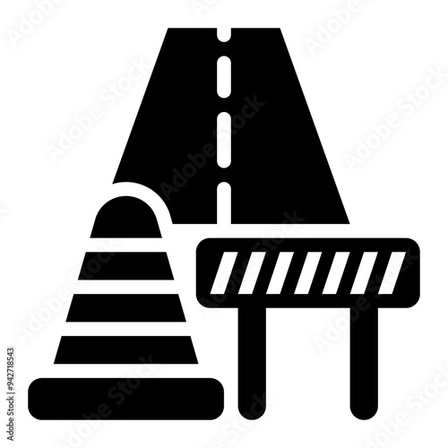 road construction, roadwork, construction, roadblock, traffic cone, road solid or glyph icon