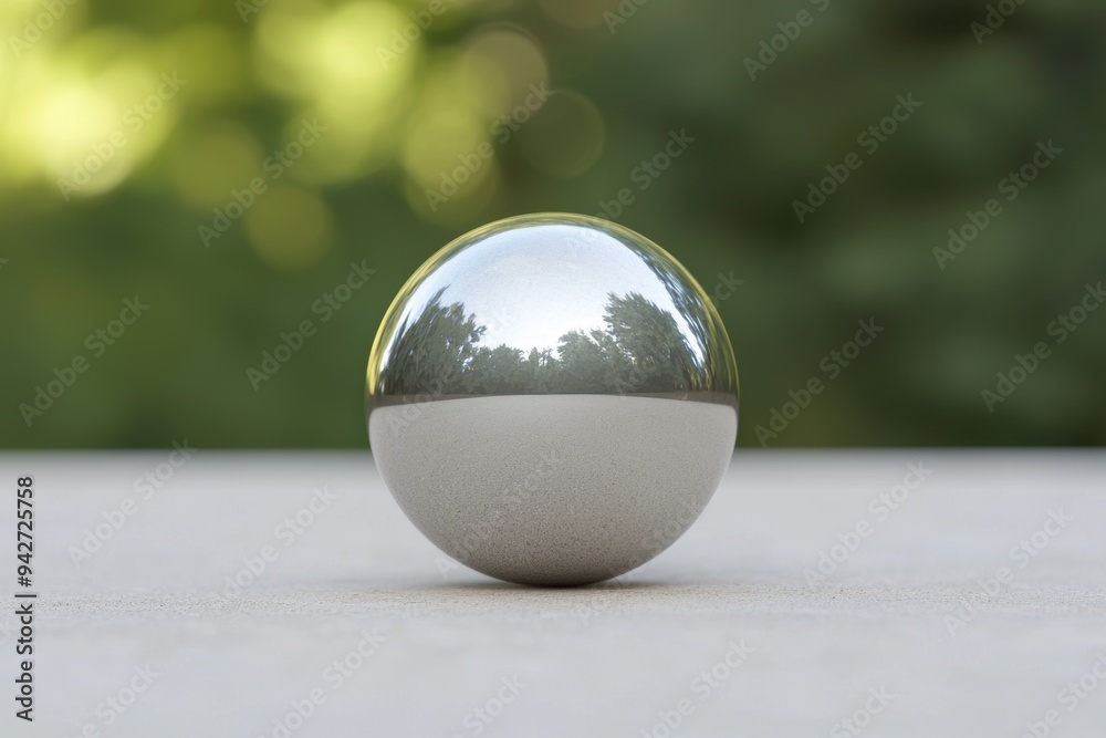 Reflective Sphere in Nature with Soft Green Background and Tranquil Atmosphere Reflective Sphere in Nature with Soft Green Background and Tranquil Atmosphere