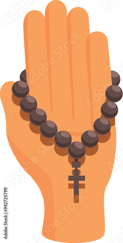 Hand is holding rosary beads with a cross, symbolizing faith, prayer, and religious devotion