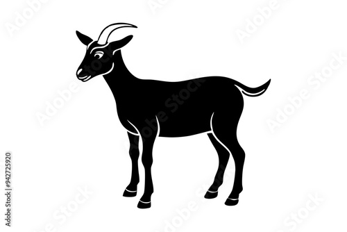 Goat Silhouette Vector Illustration, liner art animal with white background