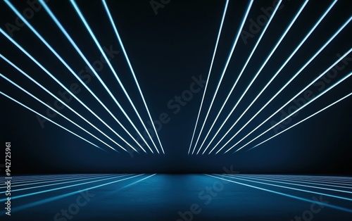 Futuristic blue light beams in a dark room, creating a modern, sleek, and abstract visual effect perfect for tech or sci-fi themes.