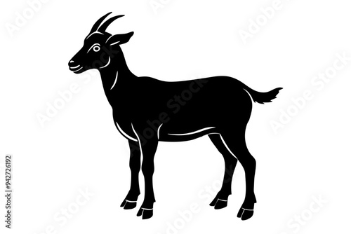 Goat Silhouette Vector Illustration, liner art animal with white background