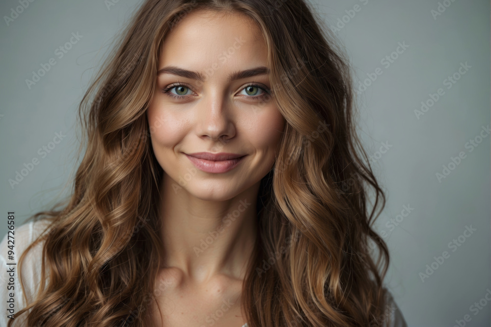 Portrait of young attractive woman on white background. young woman with beautiful long hair and green eyes. Beauty shot of woman with smile face. Portrait of young attractive woman on white background. young woman with beautiful long hair and green eyes. Beauty shot of woman with smile face.