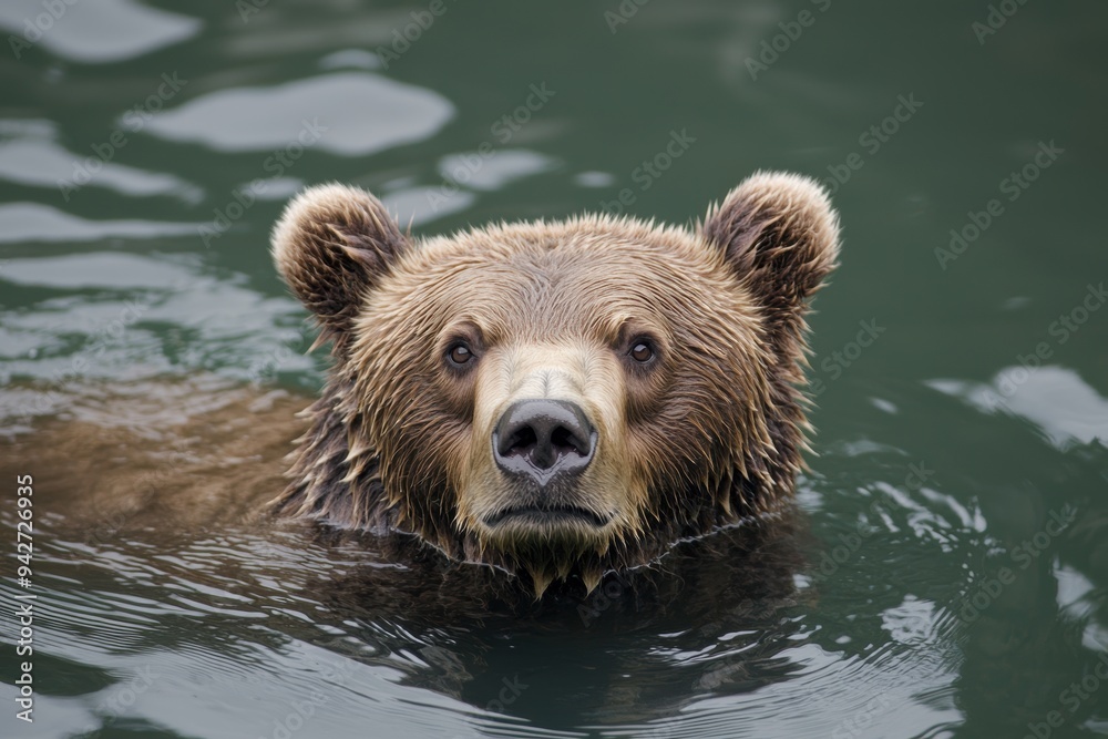 Cute Bear Swimming in Clear Lake in Forest on a Calm Day During Summer Cute Bear Swimming in Clear Lake in Forest on a Calm Day During Summer