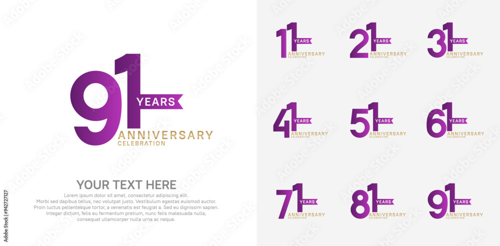 anniversary set, purple and golden color with ribbon for celebration event anniversary set, purple and golden color with ribbon for celebration event