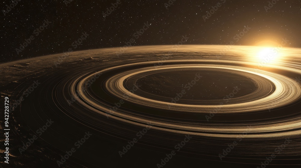 Fototapeta premium 3D rendering illustrates the golden star rings in the universe