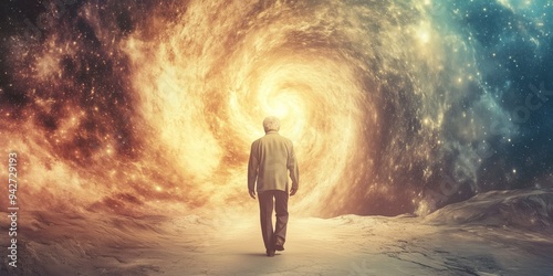 Elderly Man's Journey into the Cosmic Vortex of longevity escape velocity photo