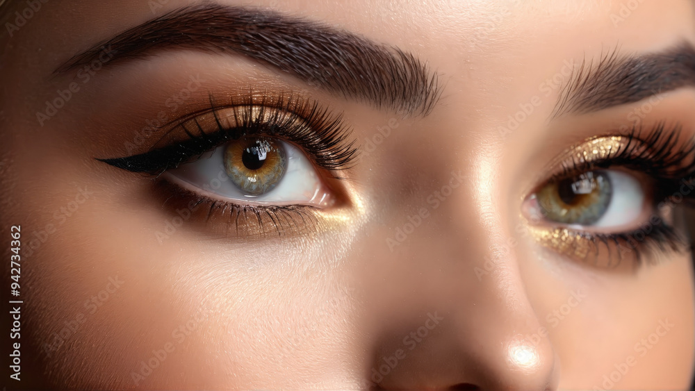 Naklejka premium Flawless woman applying mattifying foundation airbrushed finish soft focus particles pore blurring effect Closeup portrait