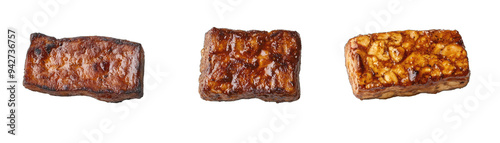 Marinated Tempeh, Tofu, and Seitan Steaks. Isolated on a Transparent Background. Cutout PNG. photo