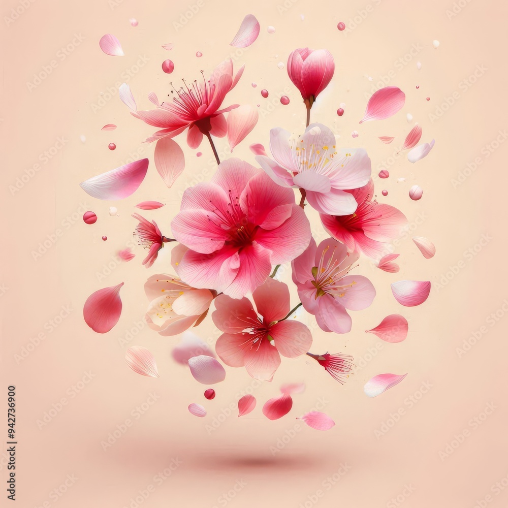 Petal flowers flying in the air in spring season, falling blossom petal, levitation of beautiful tropical floral.
Petal flowers flying in the air in spring season, falling blossom petal, levitation of beautiful tropical floral.