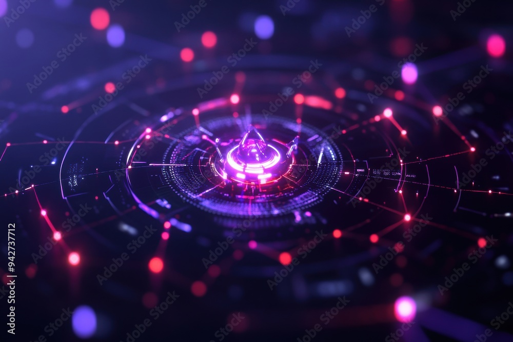 A network graph features a radial axis and node distribution, set against a futuristic sci-fi theme. A network graph features a radial axis and node distribution, set against a futuristic sci-fi theme.