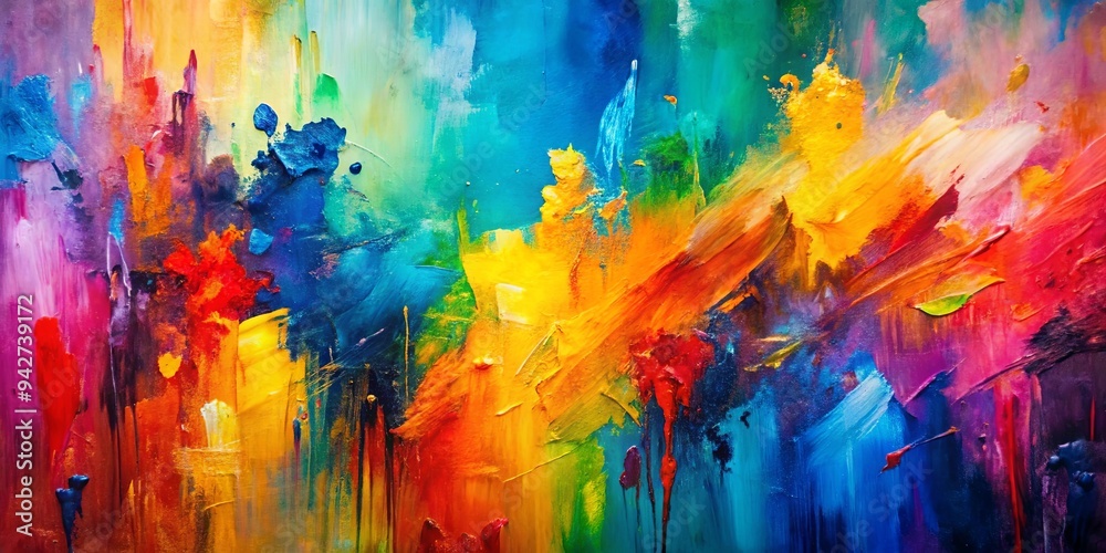 Naklejka premium Vibrant abstract expressionist painting with colorful brushstrokes