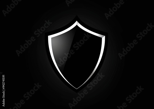 Metal shield black. Icon protection and security. Isolated on black background. 3D