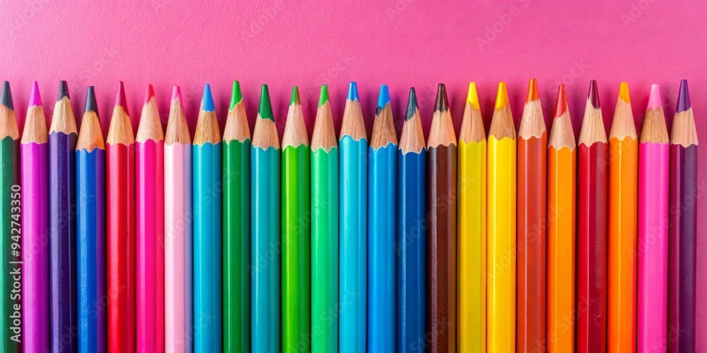 Vibrant pencils set on a pink background, perfect for creative art projects and drawing enthusiasts Vibrant pencils set on a pink background, perfect for creative art projects and drawing enthusiasts