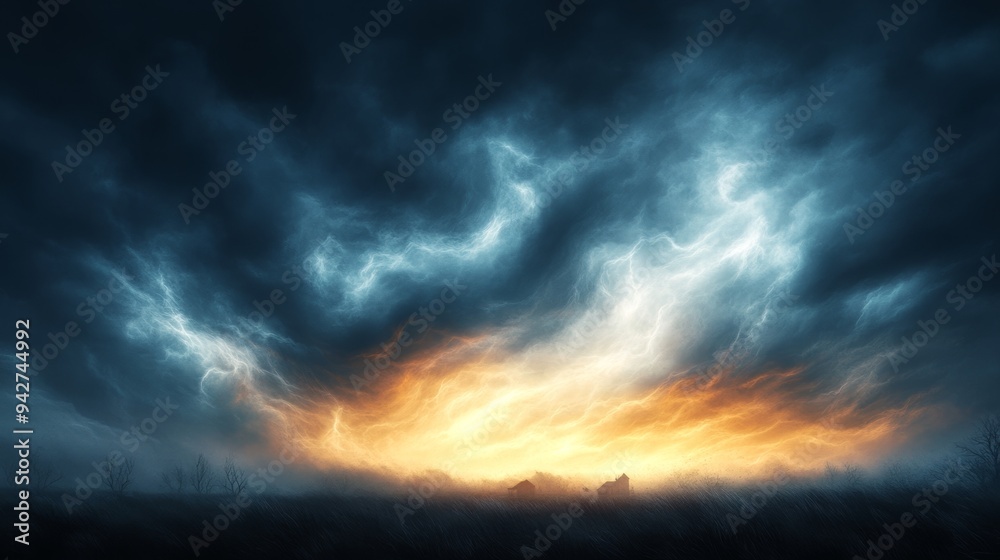 Trees violently bent and broken, homes barely standing, the sky filled with swirling clouds, digital painting, dark and moody palette, dynamic brushstrokes, atmospheric perspective. Trees violently bent and broken, homes barely standing, the sky filled with swirling clouds, digital painting, dark and moody palette, dynamic brushstrokes, atmospheric perspective.