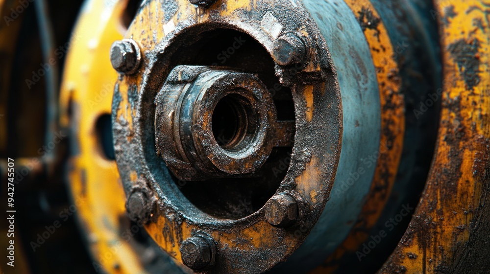 Close-up of a Rusty Metal Gear with Bolts and a Hole