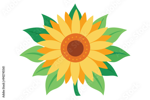 Bright and Detailed Sunflower with Leaf Accents