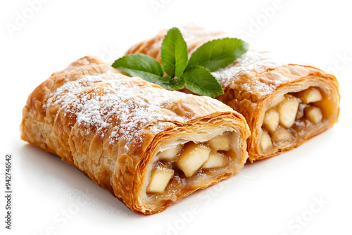 Delicious Apple Strudel Isolated on White Background