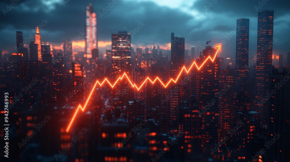 Fototapeta premium An artistic representation of a city skyline growing from a business graph. 