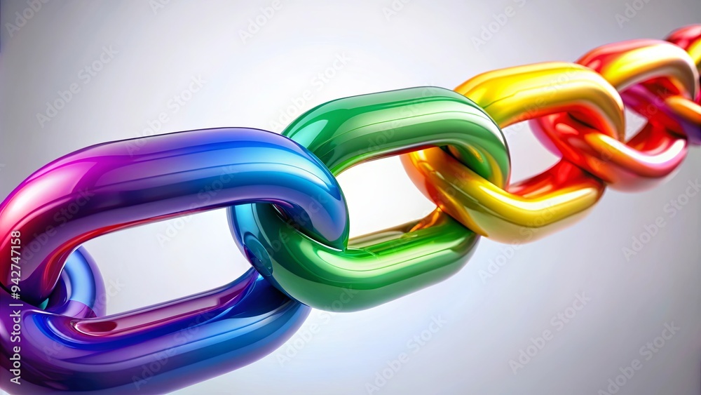 Interlocking rainbow chain links in an abstract rendering Interlocking rainbow chain links in an abstract rendering