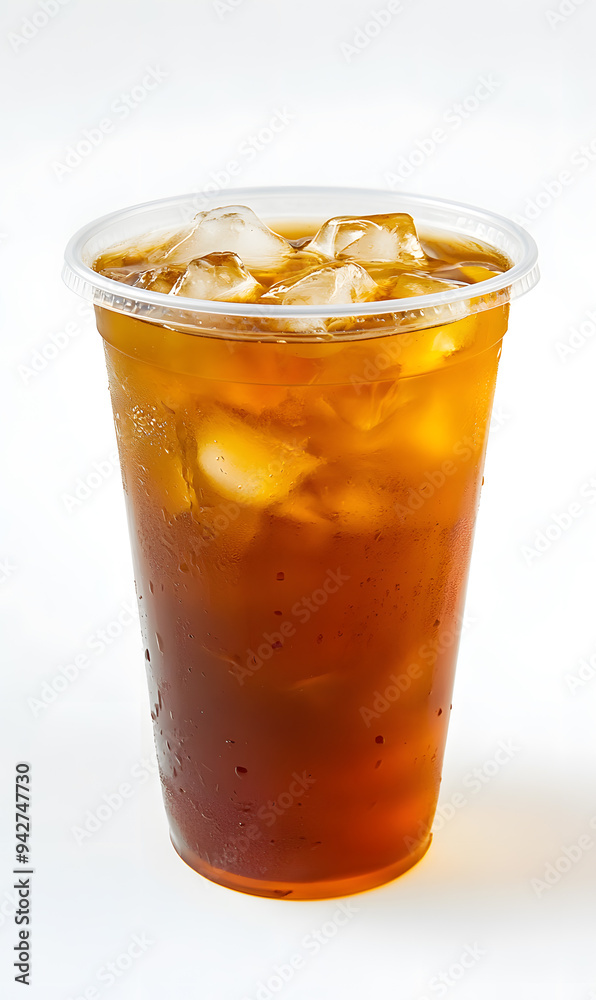 Cold tea drink in plastic cup isolated on white background Cold tea drink in plastic cup isolated on white background