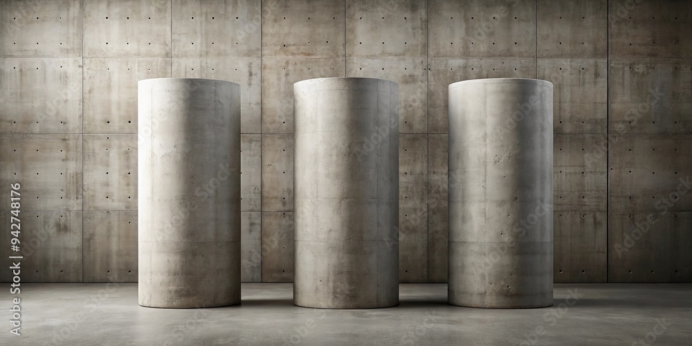 Fototapeta premium Industrial abstract background featuring three horizontal concrete cylinders