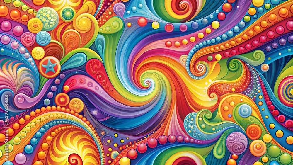 A lively and colorful backdrop with a variety of swirling patterns and vibrant colors A lively and colorful backdrop with a variety of swirling patterns and vibrant colors