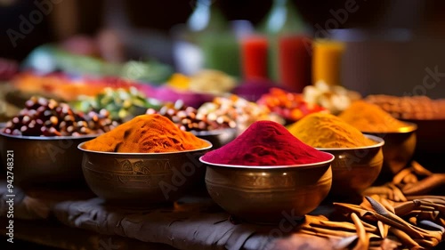 Exploring vibrant spices at a bustling market in India during the morning hours with colorful displays and local vendors