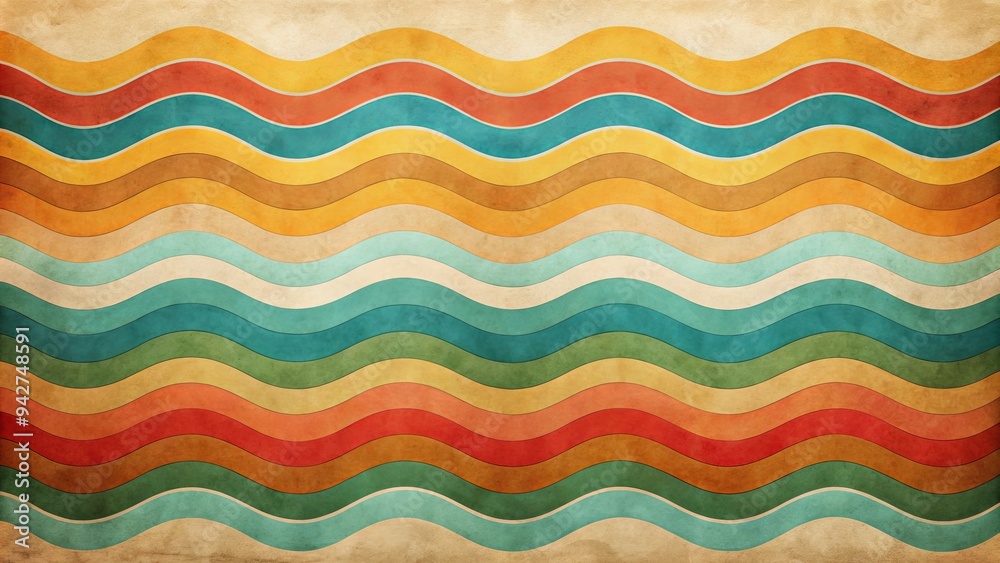 Abstract background with wavy shapes in retro colors on vintage paper texture resembling a psychedelic 60s design Abstract background with wavy shapes in retro colors on vintage paper texture resembling a psychedelic 60s design