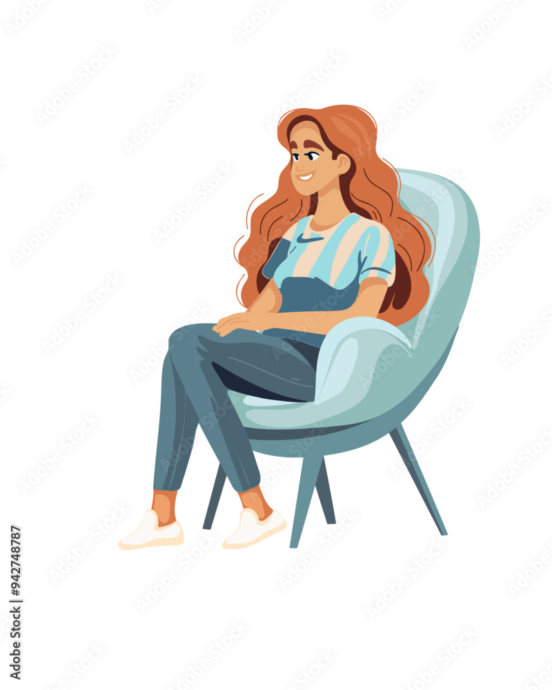 smiling girl with red hair in soft armchair smiling girl with red hair in soft armchair