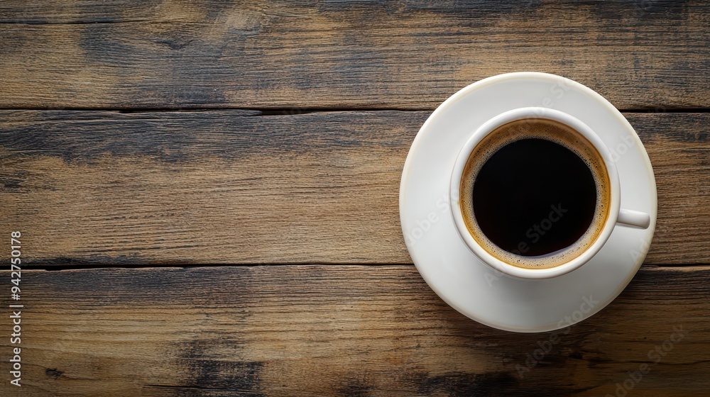 Cozy Cup of Fresh Brewed Coffee on Rustic Wooden Table